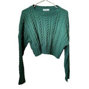 Cropped Green Cable Knit Sweater